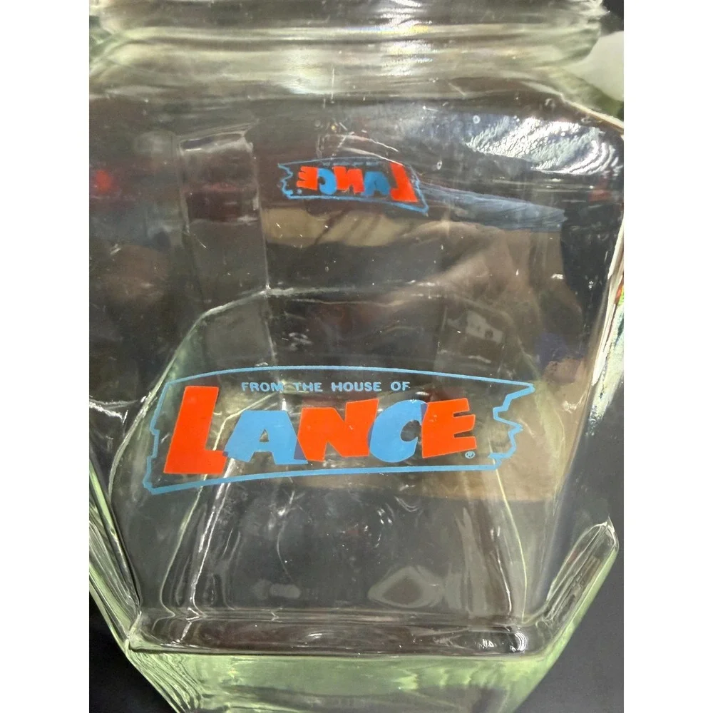 Vintage 8-Sided Lance Glass Display Counter‎ Cookie Cracker Jar w/ Embossed Lid
